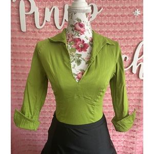 Pinup girl Clothing/ Pinup Couture Green Workwear Top